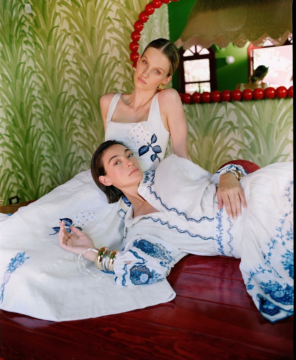 AGUA Blue White Embroidery Shirt And Skirt Two Piece Set