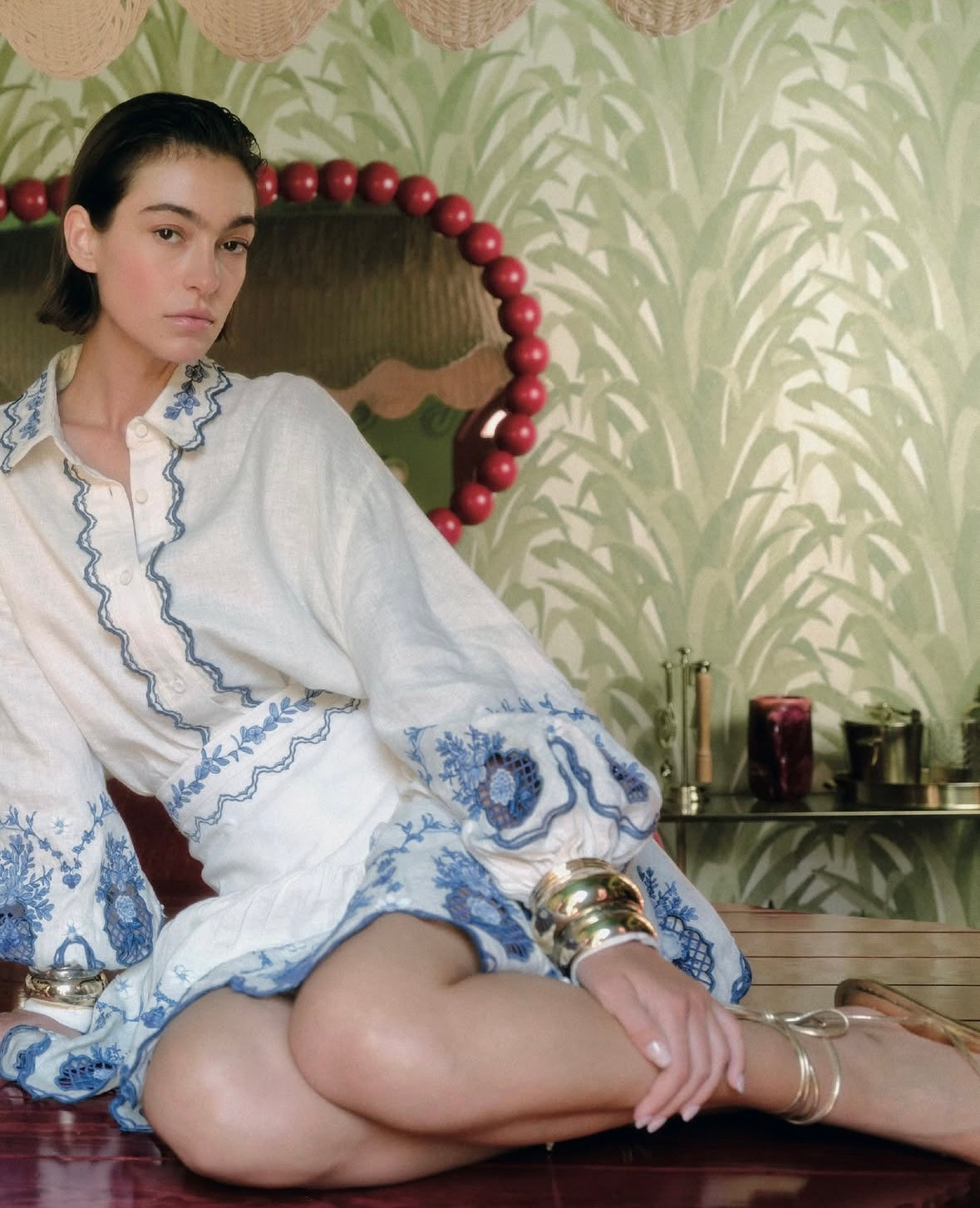 AGUA Blue White Embroidery Shirt And Skirt Two Piece Set