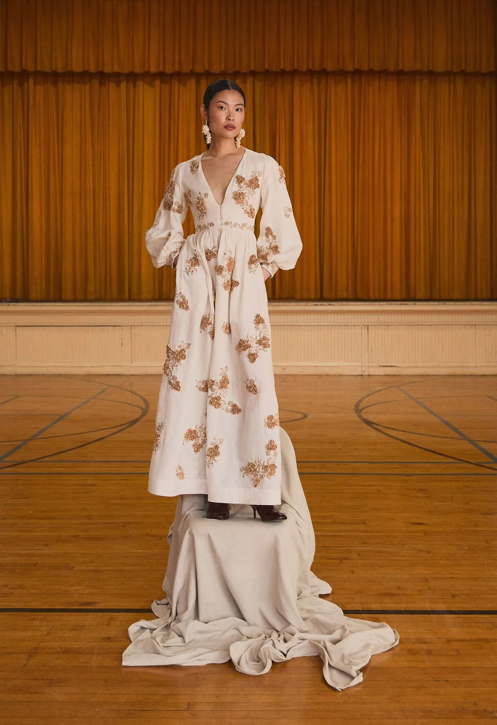 AGUA Bohemian Floral Embroidered Long Sleeve Maxi