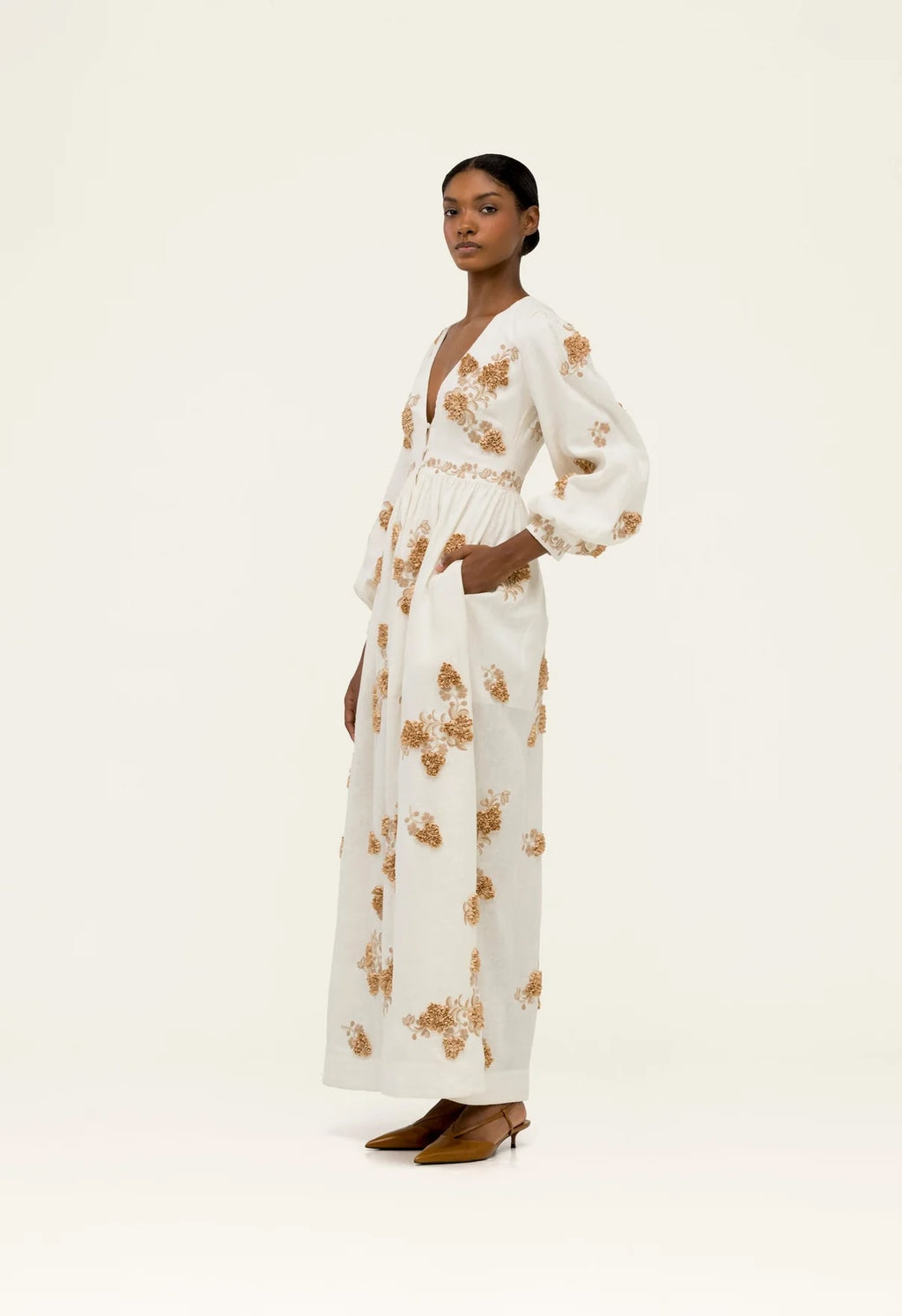 AGUA Bohemian Floral Embroidered Long Sleeve Maxi