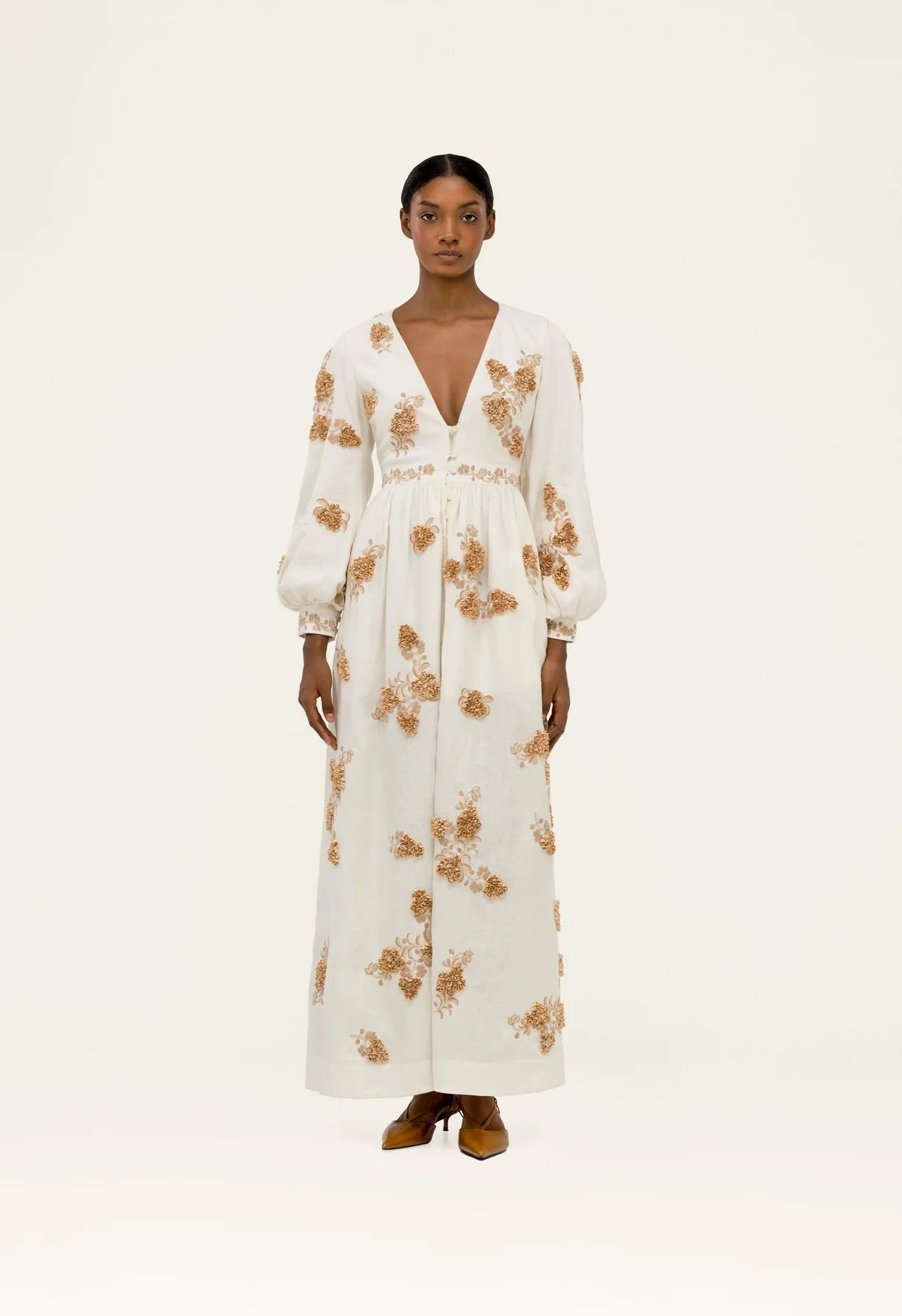 AGUA Bohemian Floral Embroidered Long Sleeve Maxi