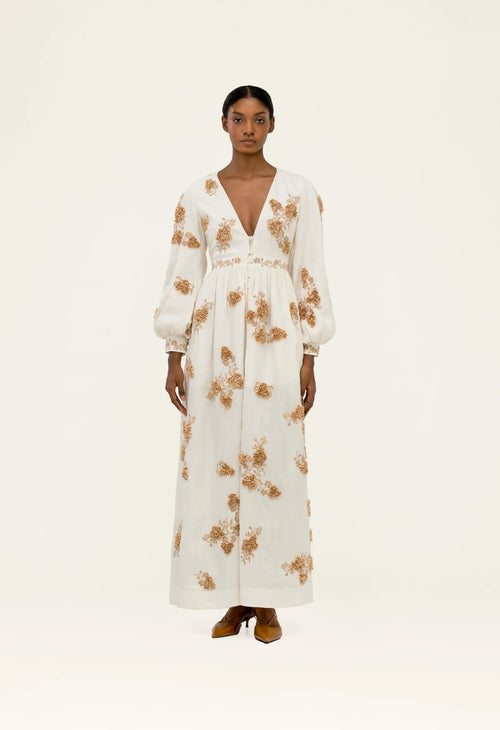 AGUA Bohemian Floral Embroidered Long Sleeve Maxi