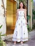 AGUA Colorful Floral Embroidery Tiered Midi Dress
