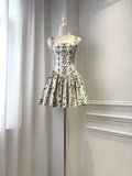 AGUA White Floral Print Elegant Slim Mini Dress