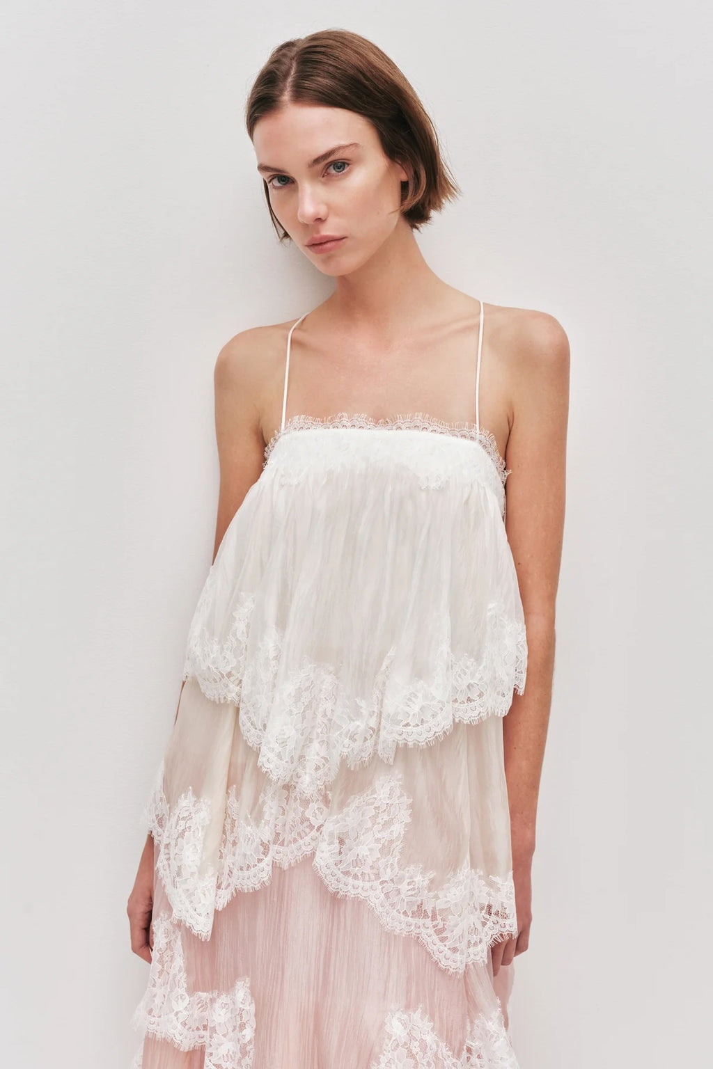 Women’s White Pink Tiered Lace Maxi Dress