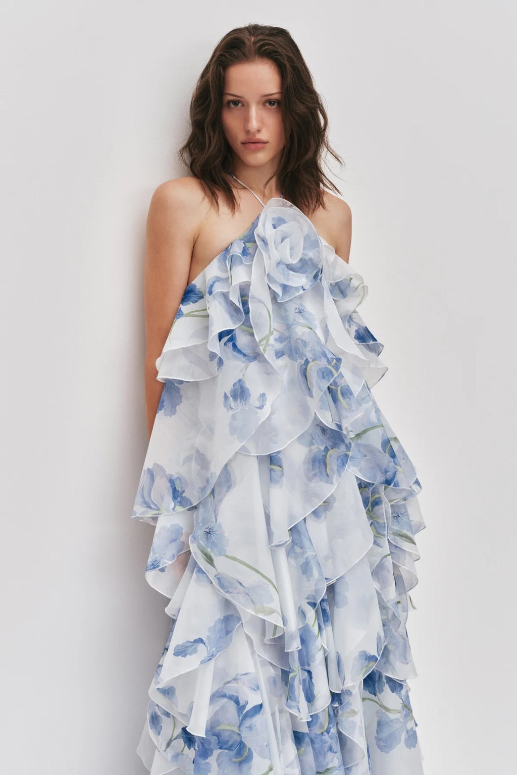 AJE Style Blue Watercolor Floral Maxi Dress