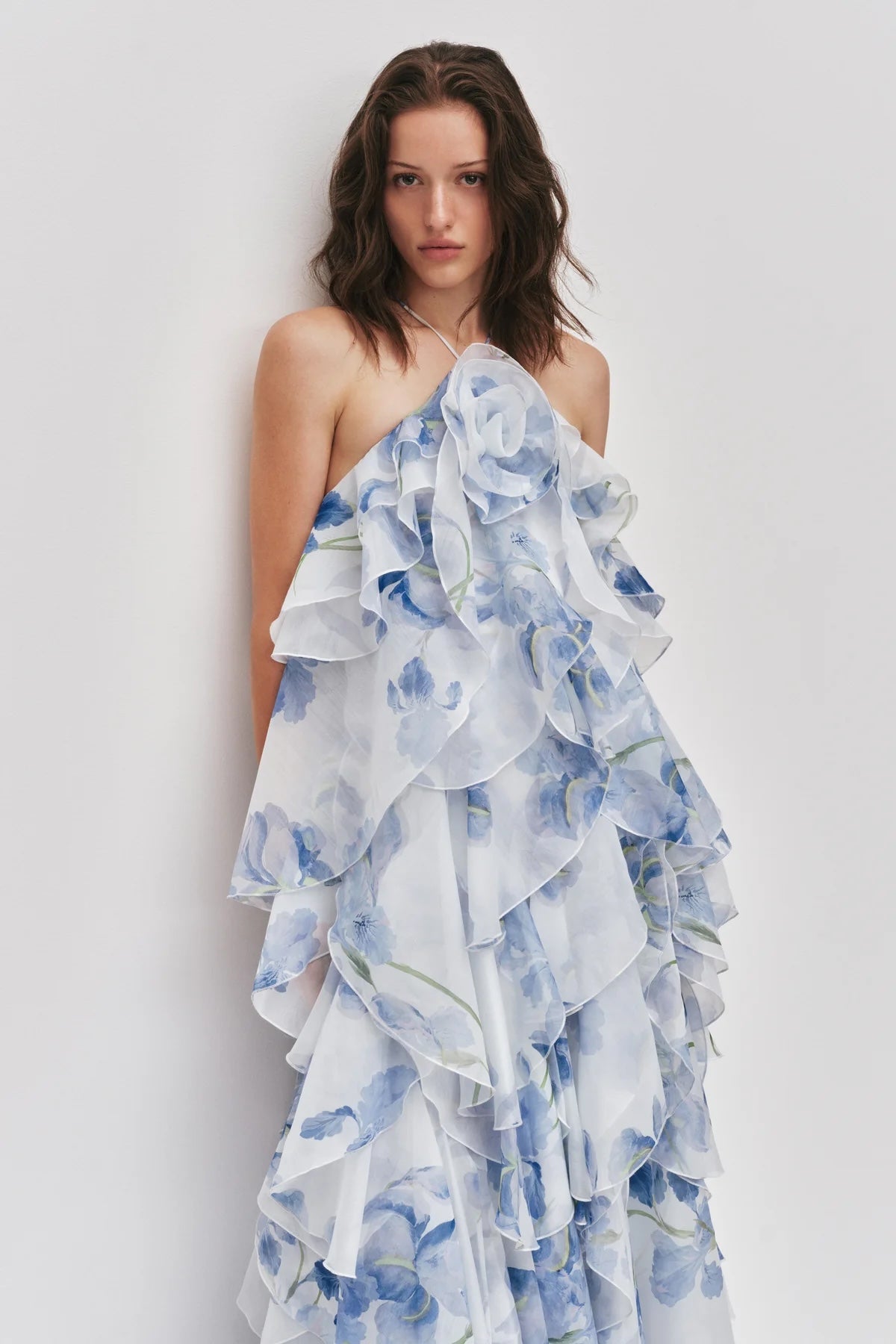 AJE Style Blue Watercolor Floral Maxi Dress