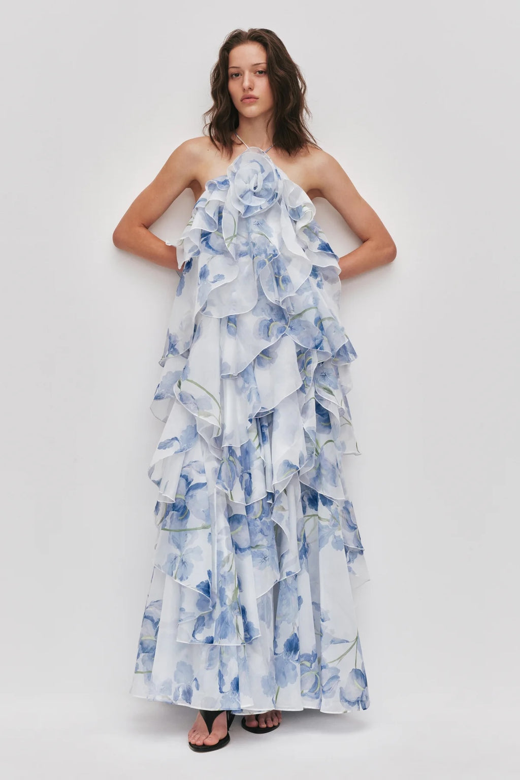AJE Style Blue Watercolor Floral Maxi Dress