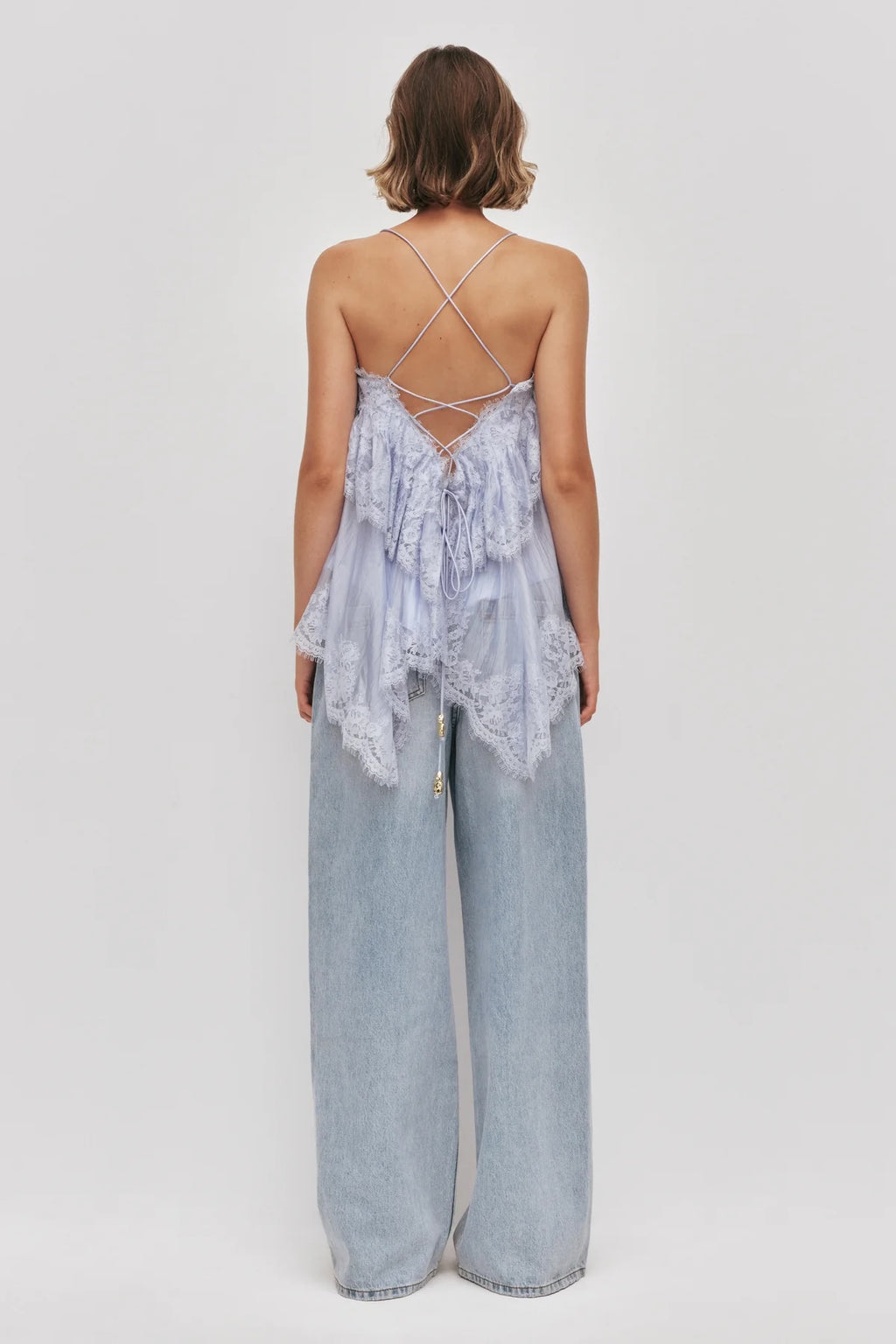 Women’s Lavender Tiered Lace Spaghetti Strap Cami Top