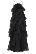 AJE Black 3D Flower Ruffle Halter Neck Maxi Dress