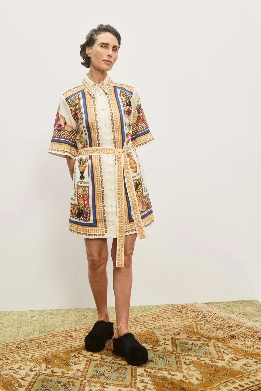 Australian Alemais New Elegant Vacation Printed Shirt Collar Short Dress