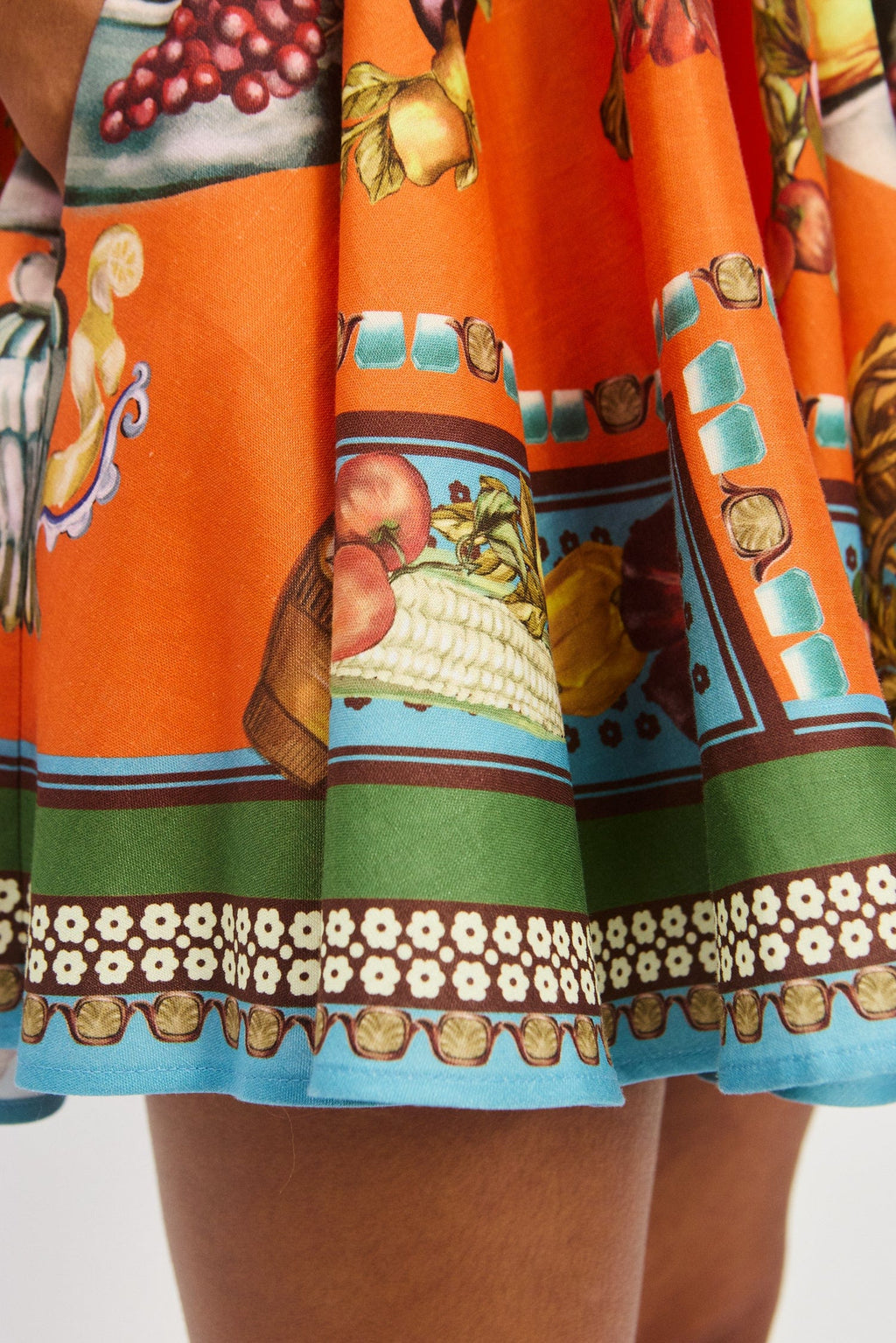 Australian Alemais New Orange Tie-up Camisole Mini Dress, Retro Fruit and Vegetable Printed