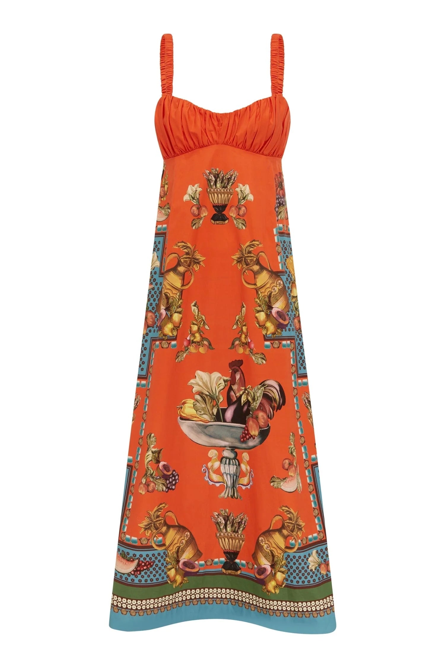 Australian Alemais New Orange Tie-up Camisole Dress, Retro Fruit and Vegetable Printed Mini Dress