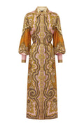 Australian Alemais New Elegant Vacation Printed Loose Shirt Collar Maxi Dress