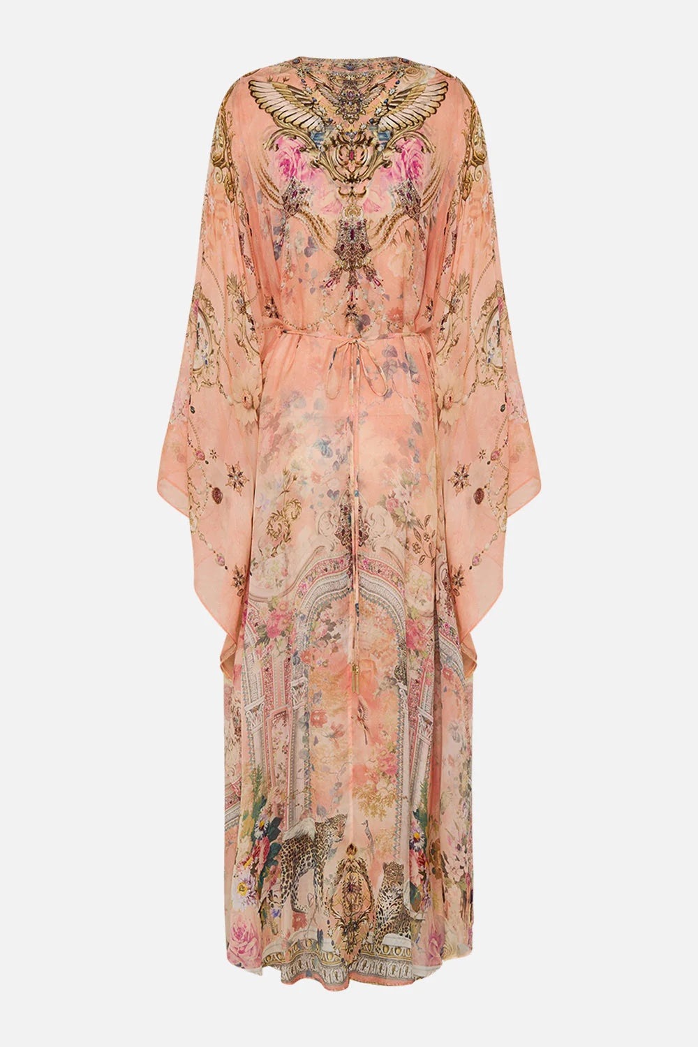 Australian Camilla Silk Printed Rhinestone Vacation Fairy Ethnic Style Peach Princess Dress