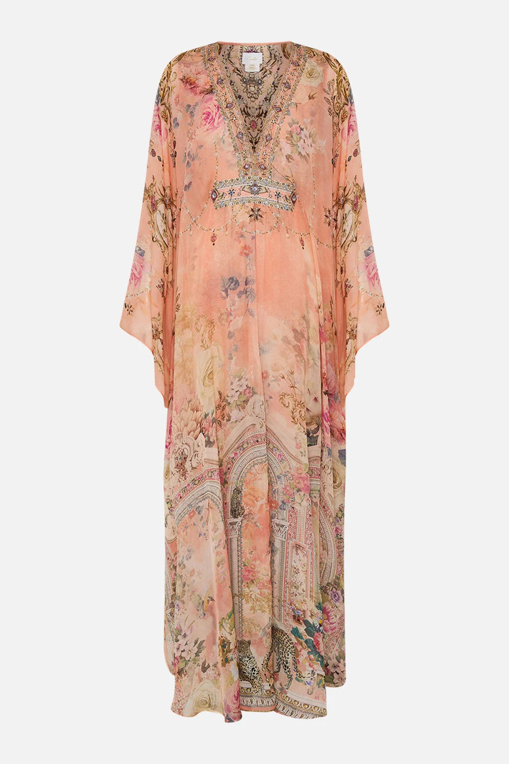 Australian Camilla Silk Printed Rhinestone Vacation Fairy Ethnic Style Peach Princess Dress