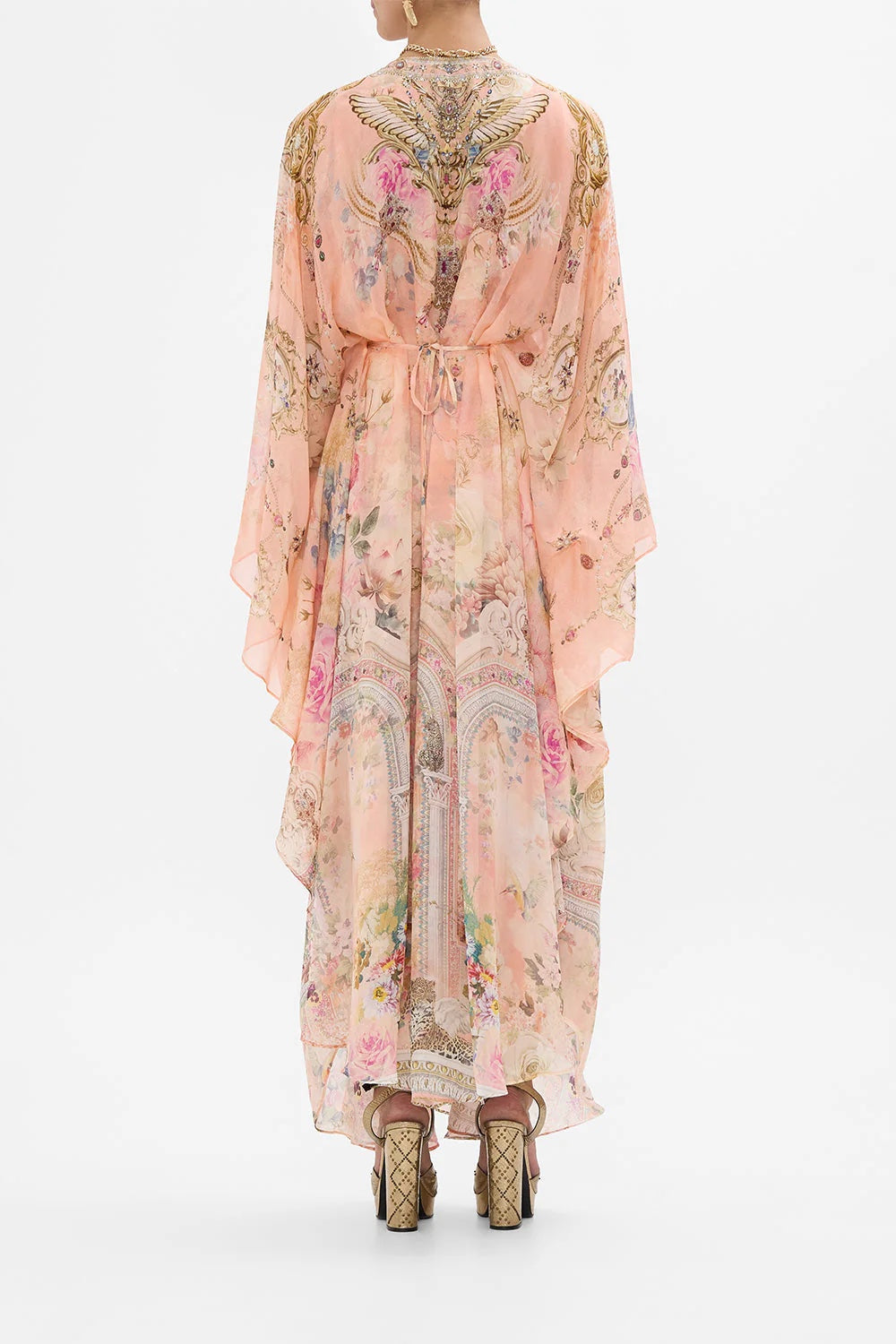 Australian Camilla Silk Printed Rhinestone Vacation Fairy Ethnic Style Peach Princess Dress