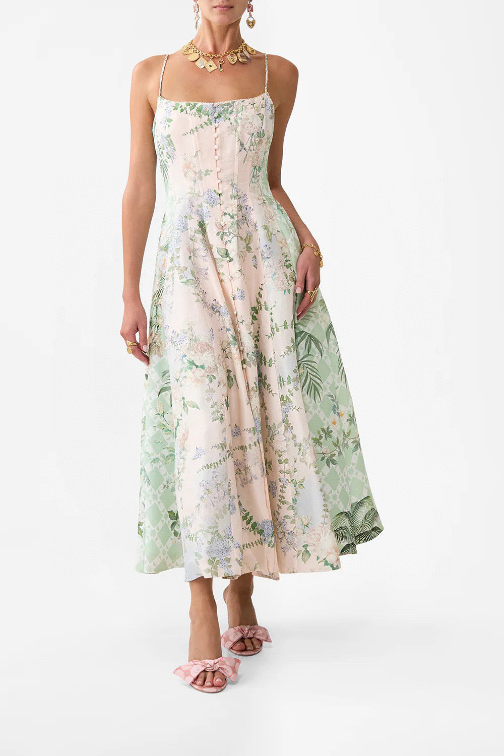 Australian Camilla Pink Printed Slip Dress, Vacation Style Maxi Dress