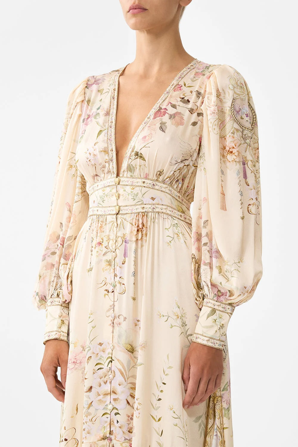 Australian Camilla Classic Long Sleeve Floral Dress, Vacation Style Fairy Summer Garden Maxi Dress