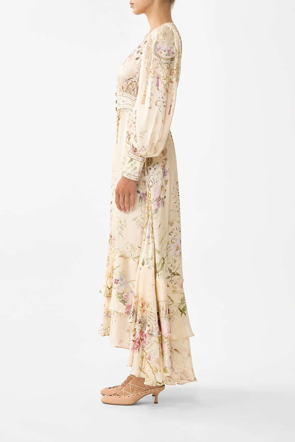 Australian Camilla Classic Long Sleeve Floral Dress, Vacation Style Fairy Summer Garden Maxi Dress
