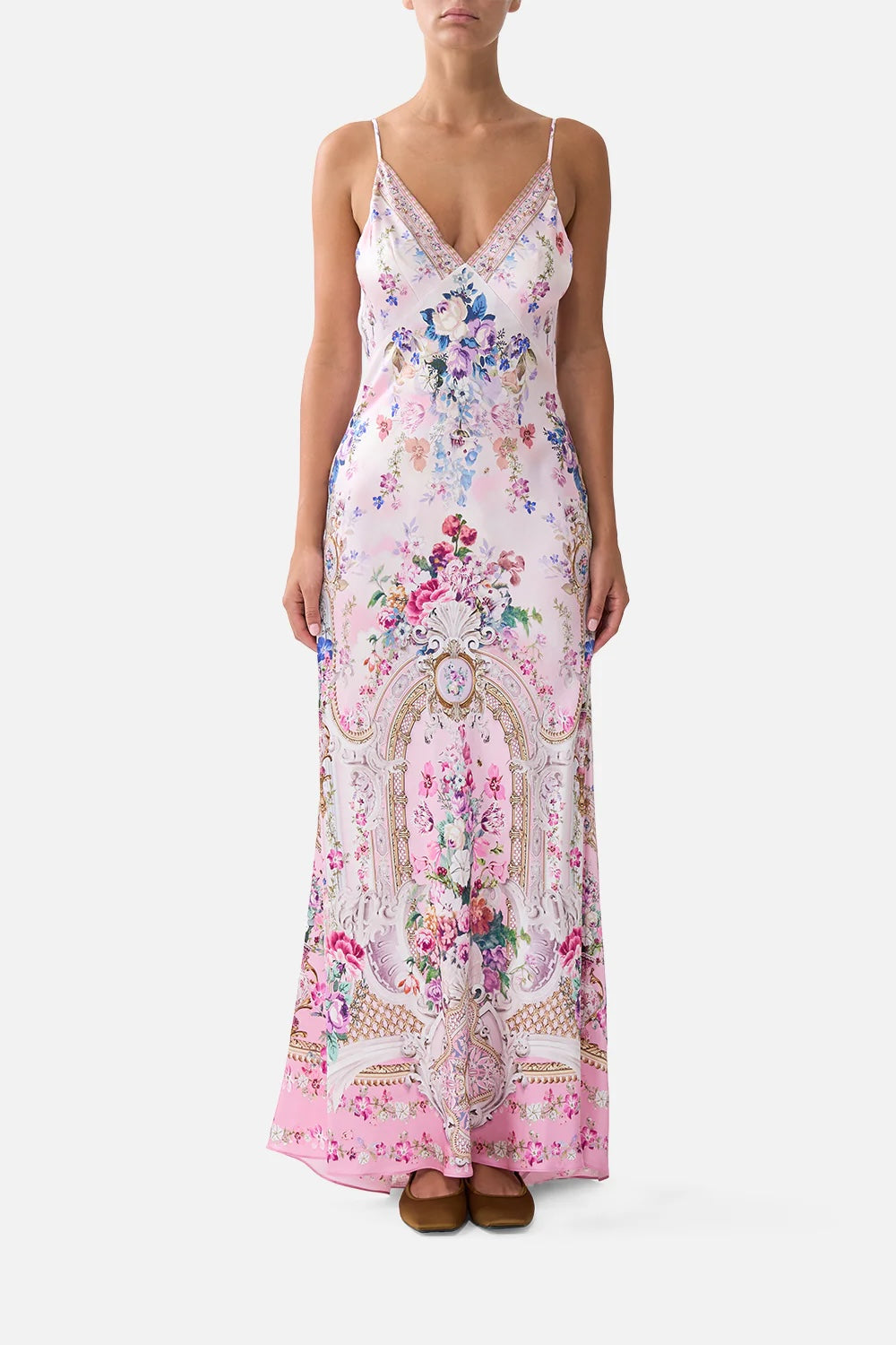 Australian Camilla New Palatial Pastels Printed V-neck Camisole A-line Dress