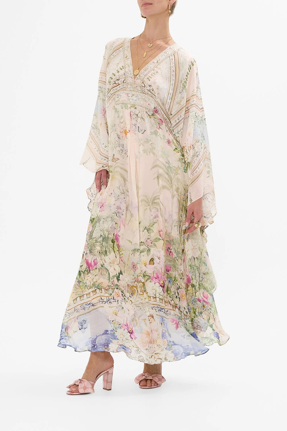 Australian Camilla Classic Long Sleeve Floral Dress, Vacation Style Fairy Summer Garden Maxi Dress