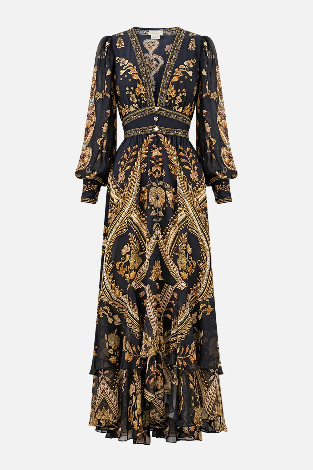 Australian Camilla Vintage Print V-Neck Long Sleeve Maxi Dress