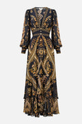 Australian Camilla Vintage Print V-Neck Long Sleeve Maxi Dress