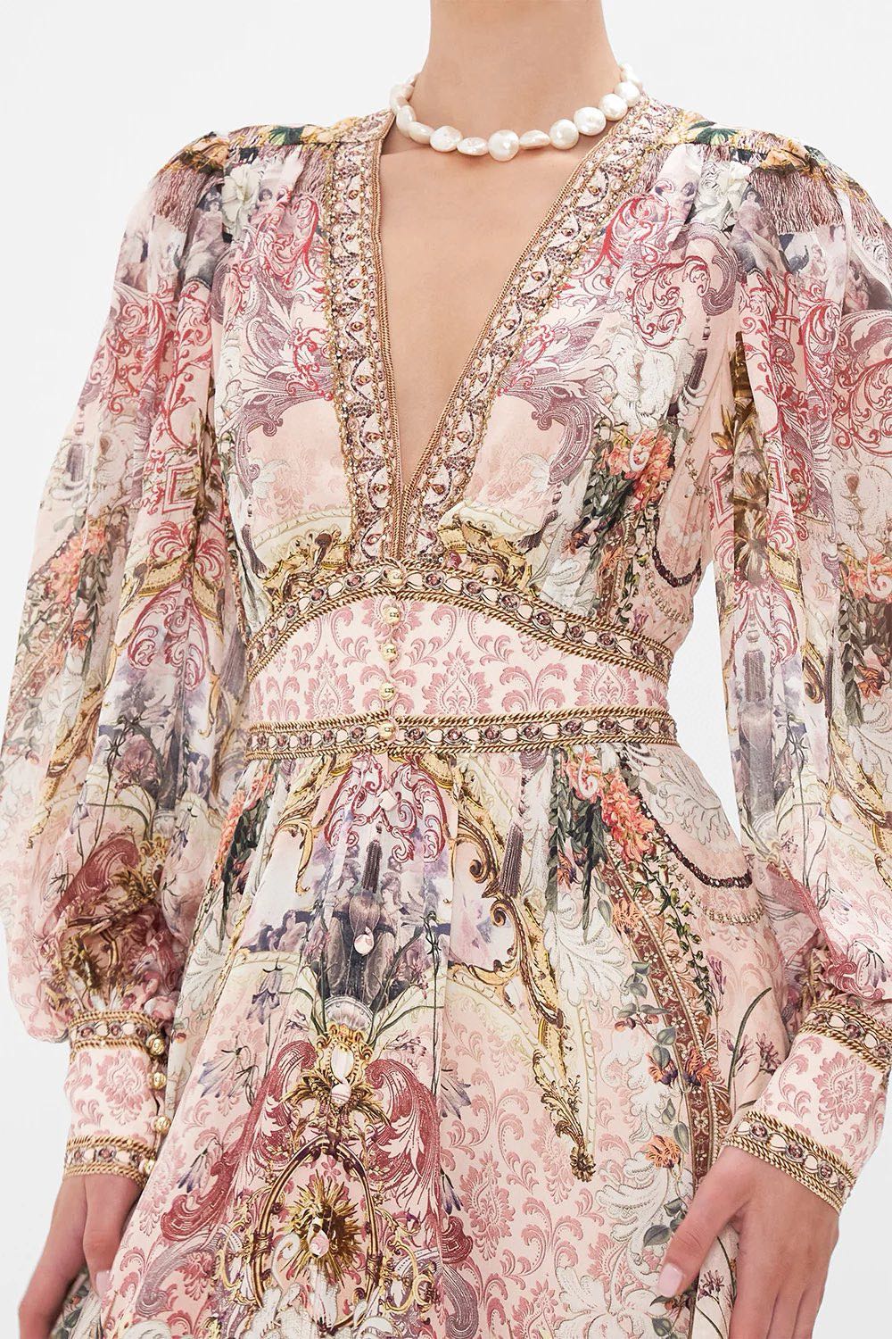 Australian Camilla Vintage Print V-Neck Long Sleeve Maxi Dress