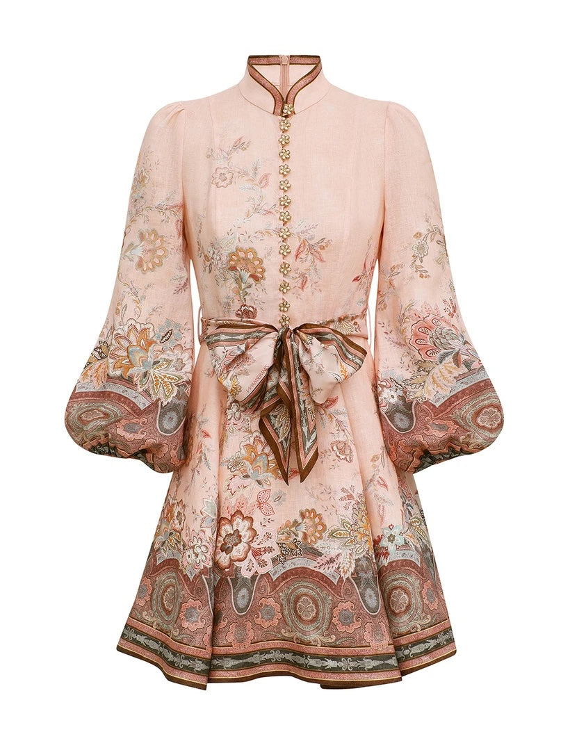 ZIMMERMANN INSPIRED DRESS IN 100% LINEN BELT IN 100% SILK