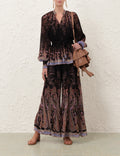 Australian New Style Black Paisley Drawstring Blouse + Black Paisley Culottes Set