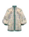 New Cream Floral Pattern Women’s Shirt Top + Linen Cream Printed Ruched Shorts