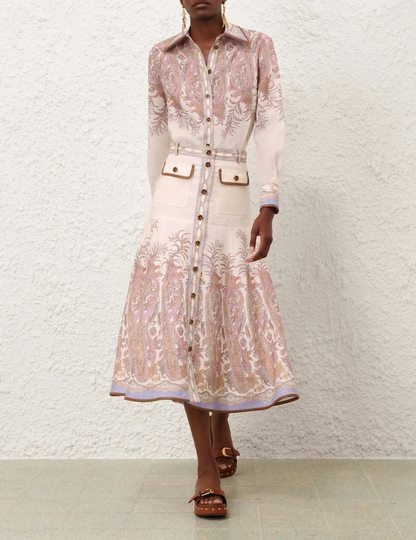 New Australian Style Ramie Slim-Fit Long-Sleeve Shirt + Linen A-Line Skirt