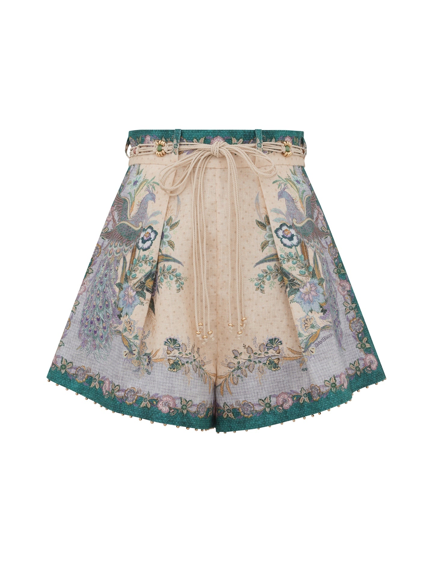 New Cream Floral Pattern Women’s Shirt Top + Linen Cream Printed Ruched Shorts