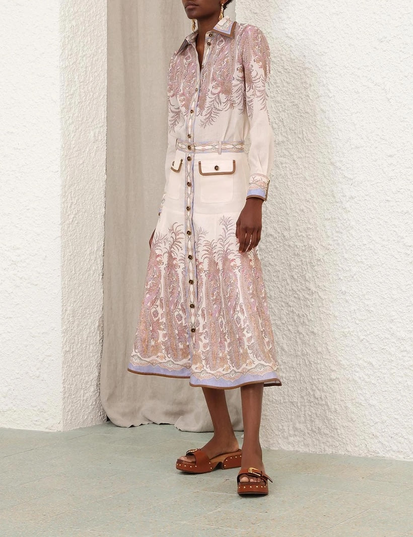 New Australian Style Ramie Slim-Fit Long-Sleeve Shirt + Linen A-Line Skirt