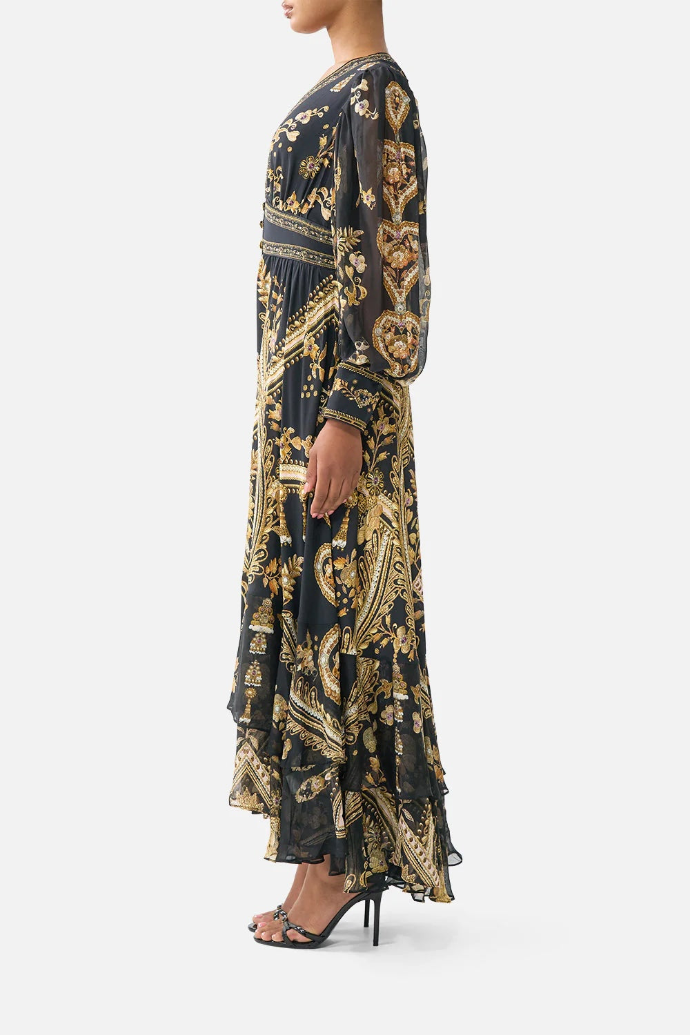Australian Camilla Vintage Print V-Neck Long Sleeve Maxi Dress