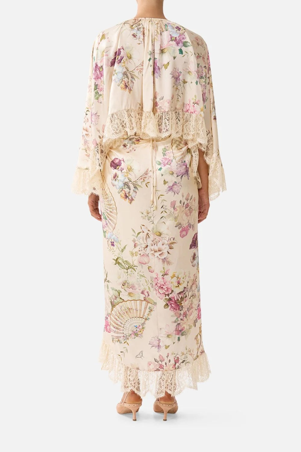 Camilla Australia French Romantic Printed Top + Ruffled Lace Resort Skirt Set