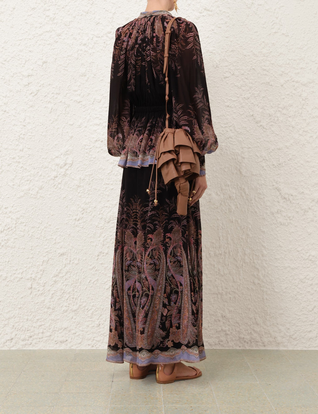 Australian New Style Black Paisley Drawstring Blouse + Black Paisley Culottes Set