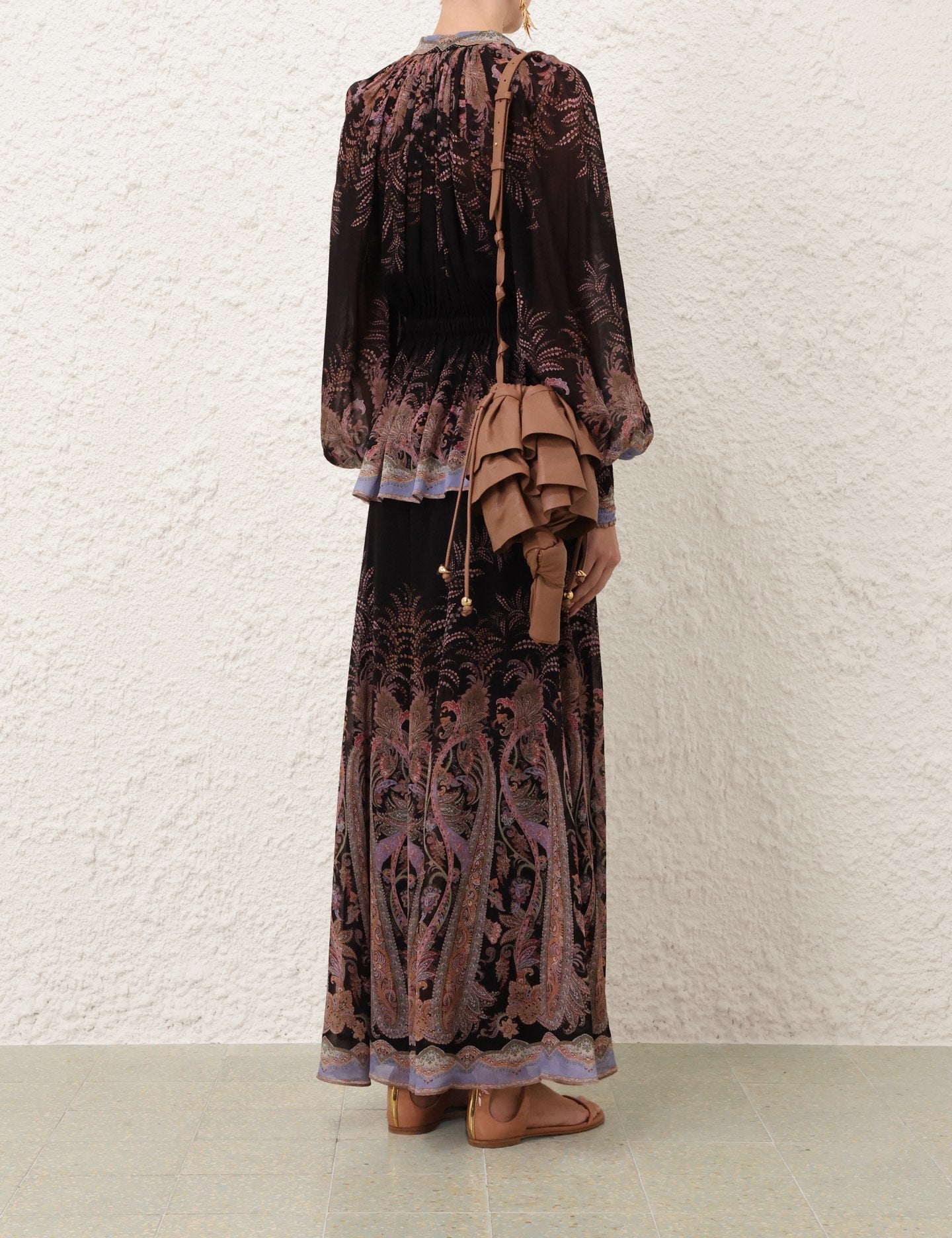 Australian New Style Black Paisley Drawstring Blouse + Black Paisley Culottes Set