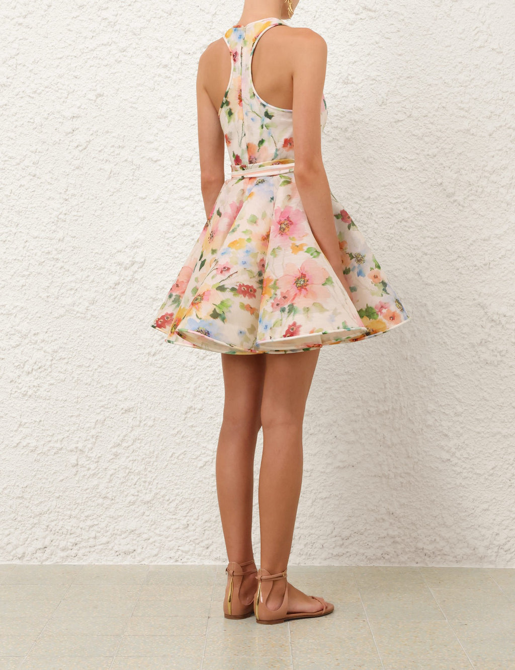 New Australian Floral U-Neck High-Waist Puff Mini Tank Dress
