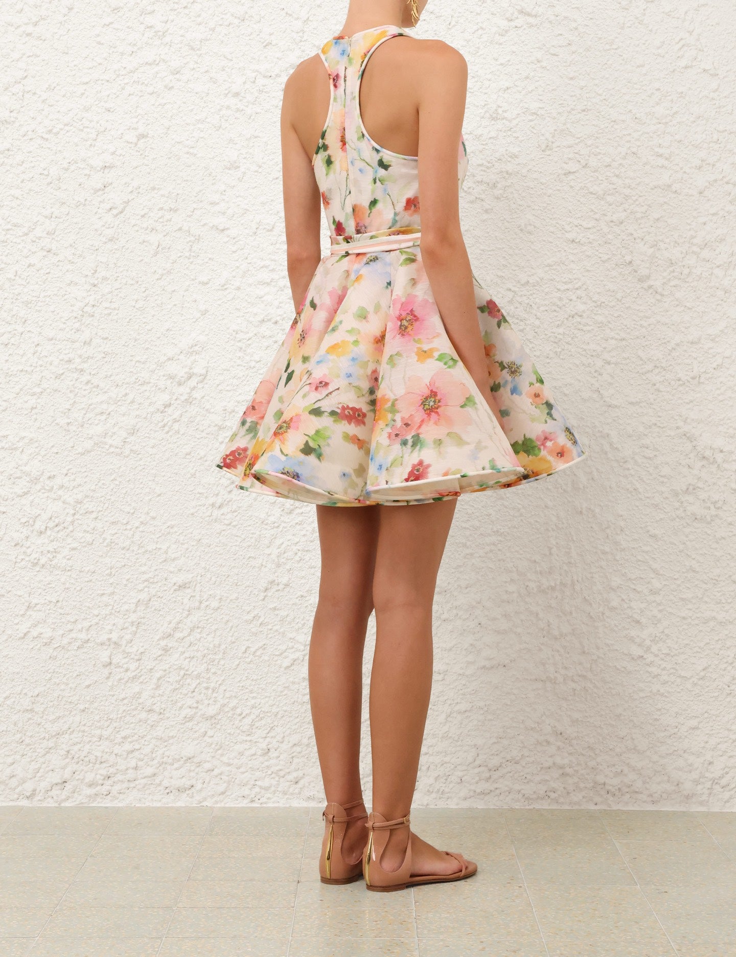 New Australian Floral U-Neck High-Waist Puff Mini Tank Dress