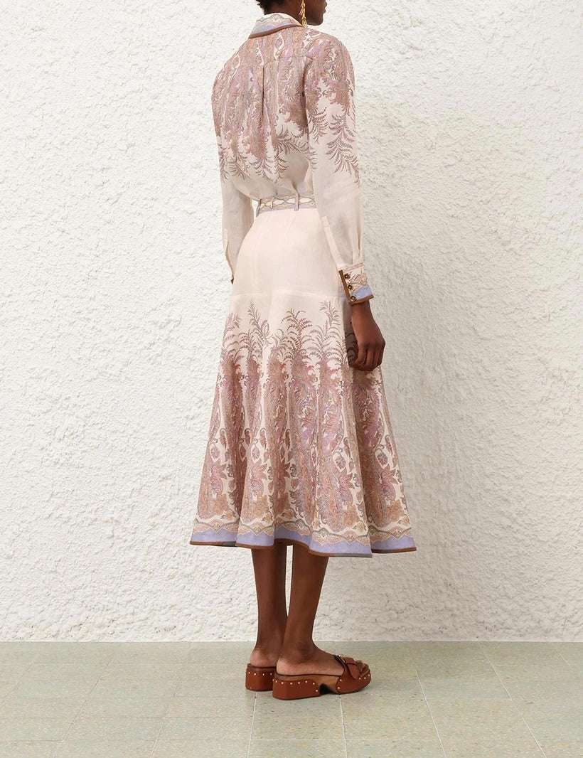 New Australian Style Ramie Slim-Fit Long-Sleeve Shirt + Linen A-Line Skirt