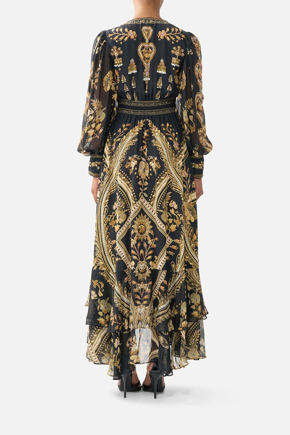 Australian Camilla Vintage Print V-Neck Long Sleeve Maxi Dress