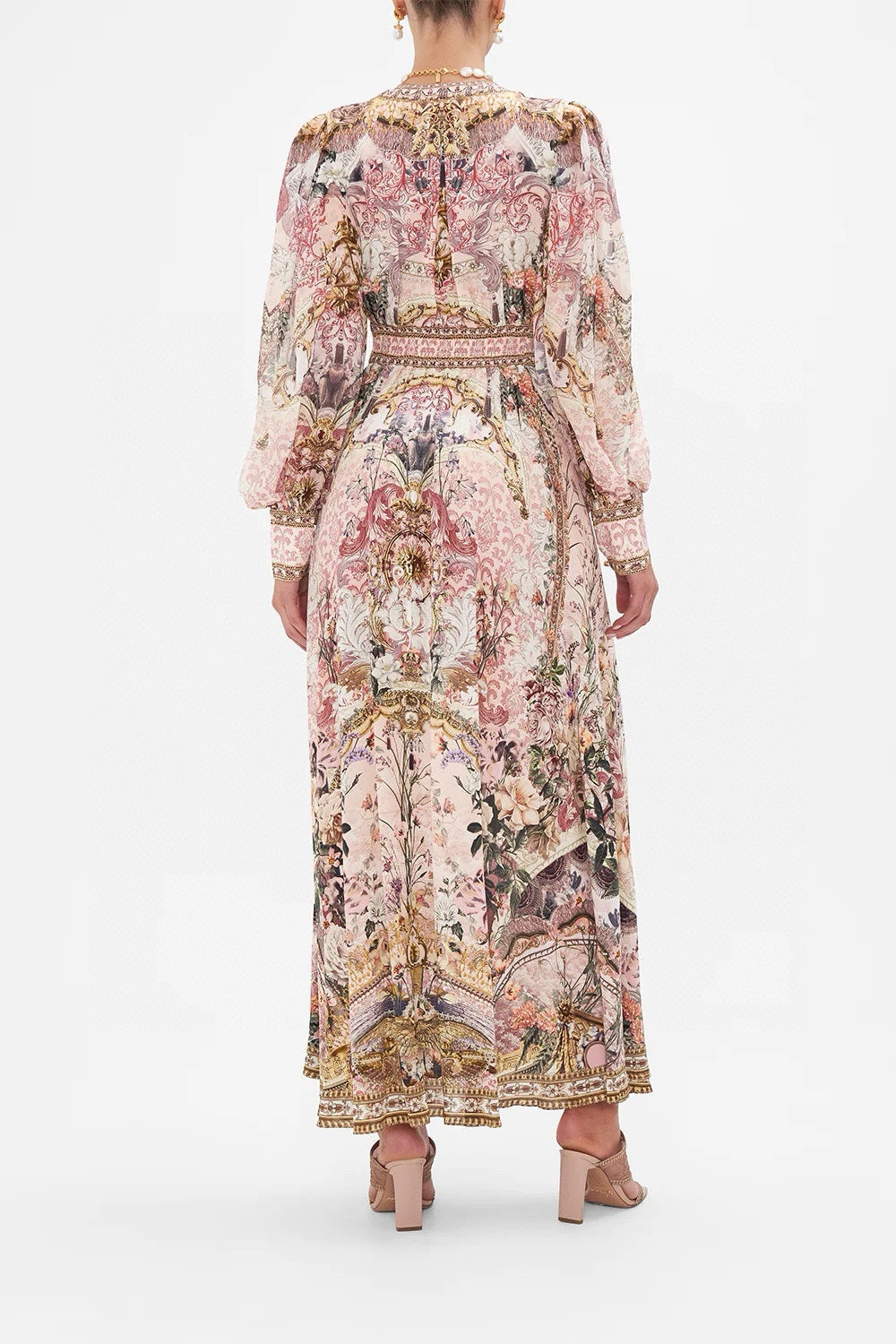 Australian Camilla Vintage Print V-Neck Long Sleeve Maxi Dress