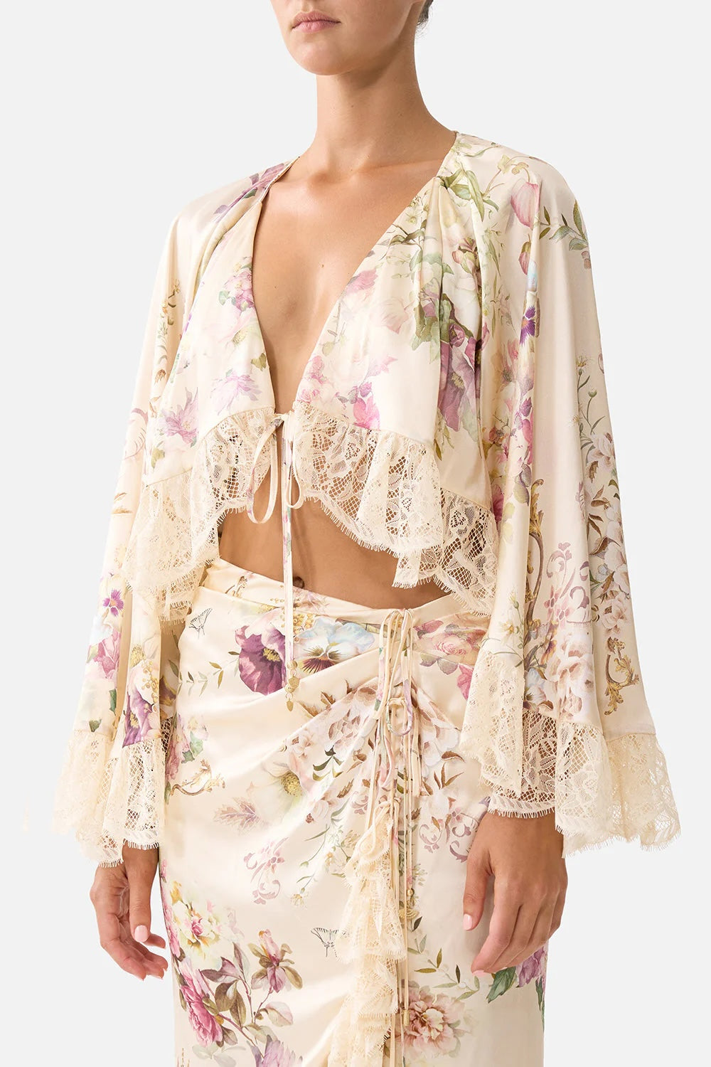 Camilla Australia French Romantic Printed Top + Ruffled Lace Resort Skirt Set