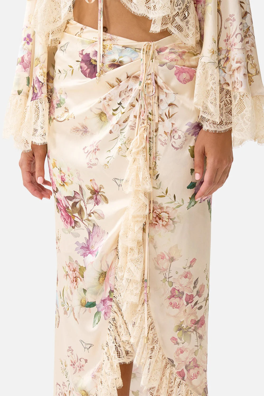 Camilla Australia French Romantic Printed Top + Ruffled Lace Resort Skirt Set