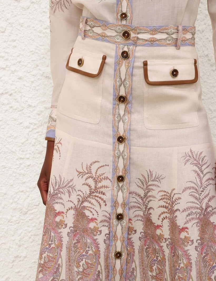 New Australian Style Ramie Slim-Fit Long-Sleeve Shirt + Linen A-Line Skirt
