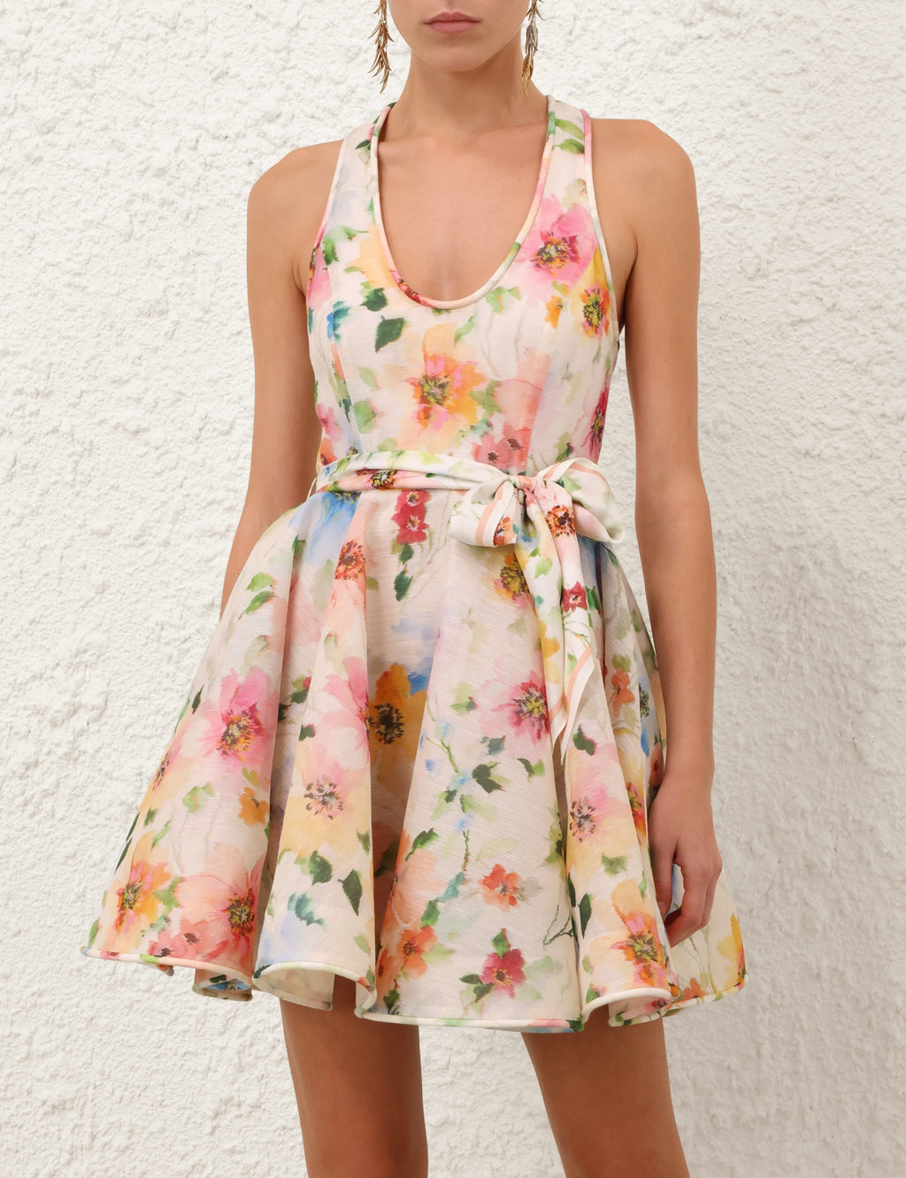New Australian Floral U-Neck High-Waist Puff Mini Tank Dress