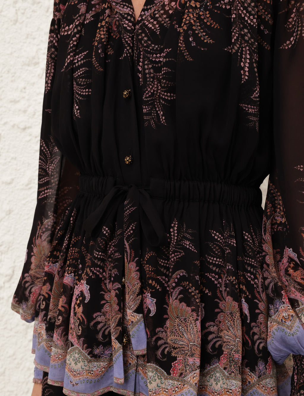 Australian New Style Black Paisley Drawstring Blouse + Black Paisley Culottes Set