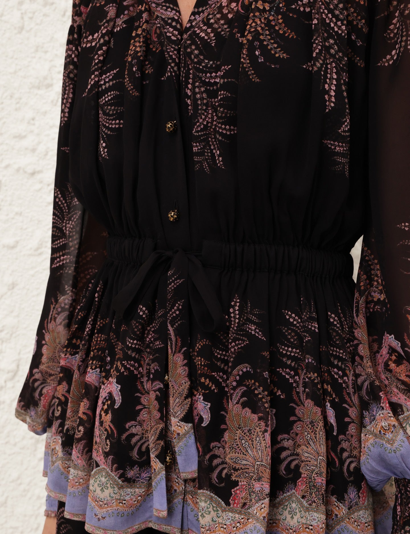 Australian New Style Black Paisley Drawstring Blouse + Black Paisley Culottes Set
